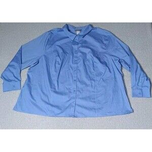 Catherines Non Iron Long Sleeve Button Up Shirt Womens Size 3X Blue Vneck...